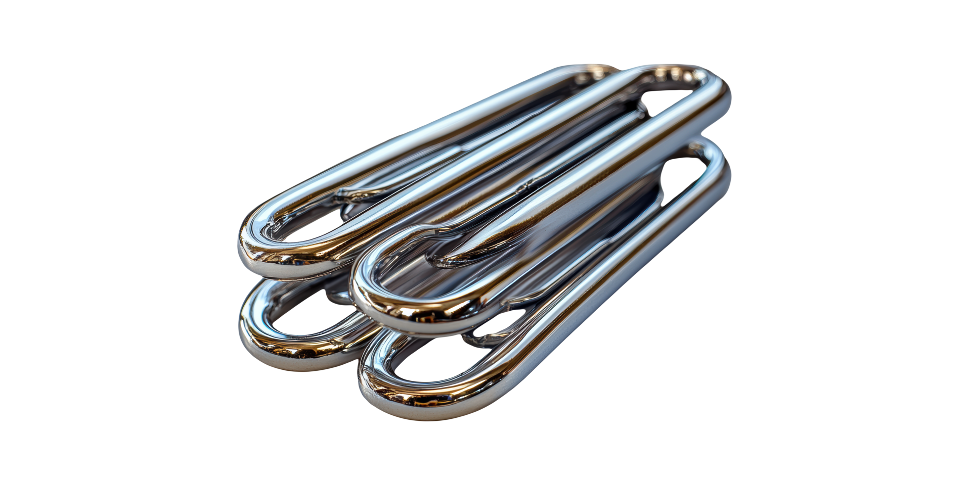 Stack of shiny silver paper clips isolated on transparent background png