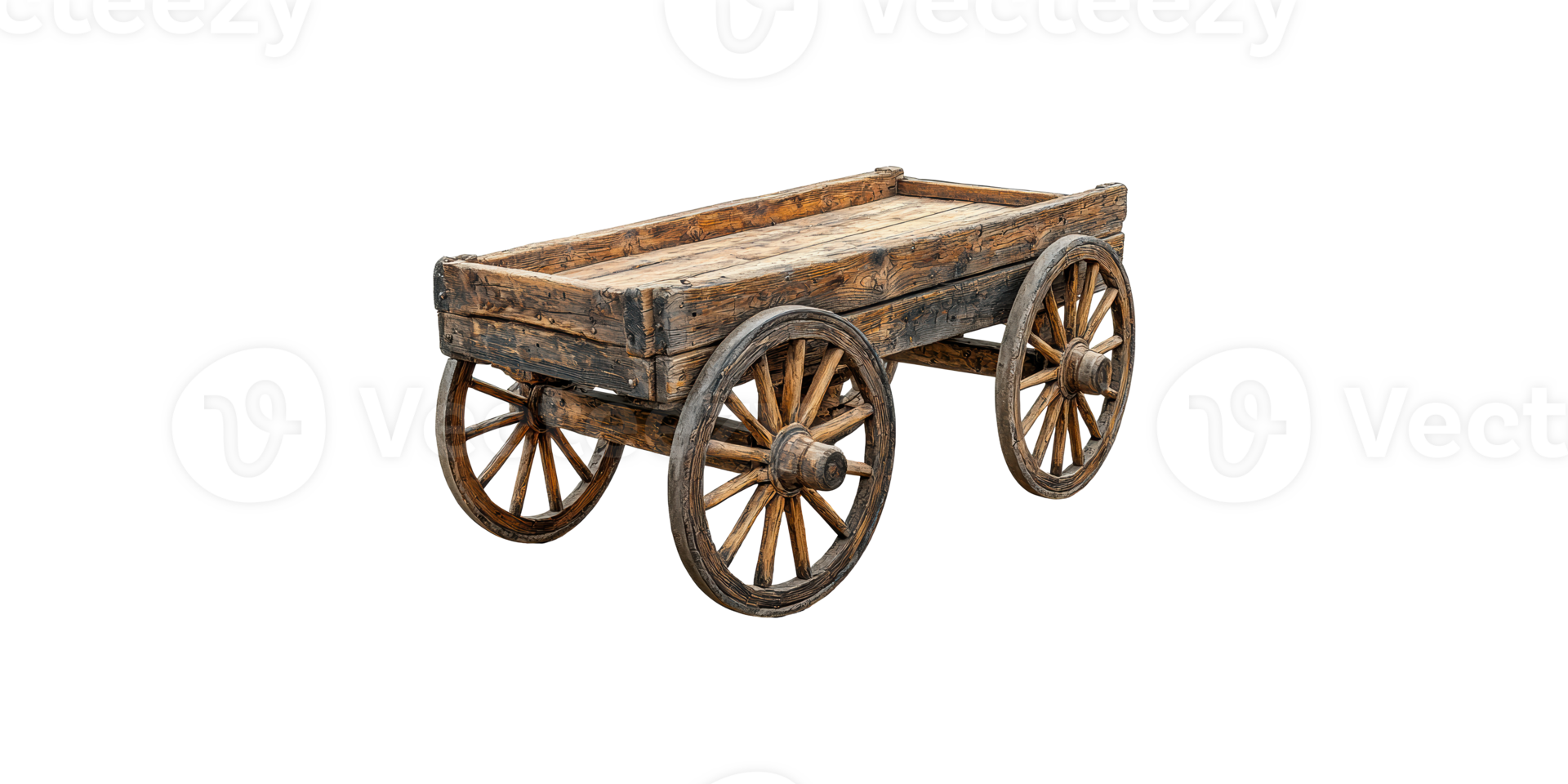 Vintage wooden wagon with four wheels isolated on transparent background png