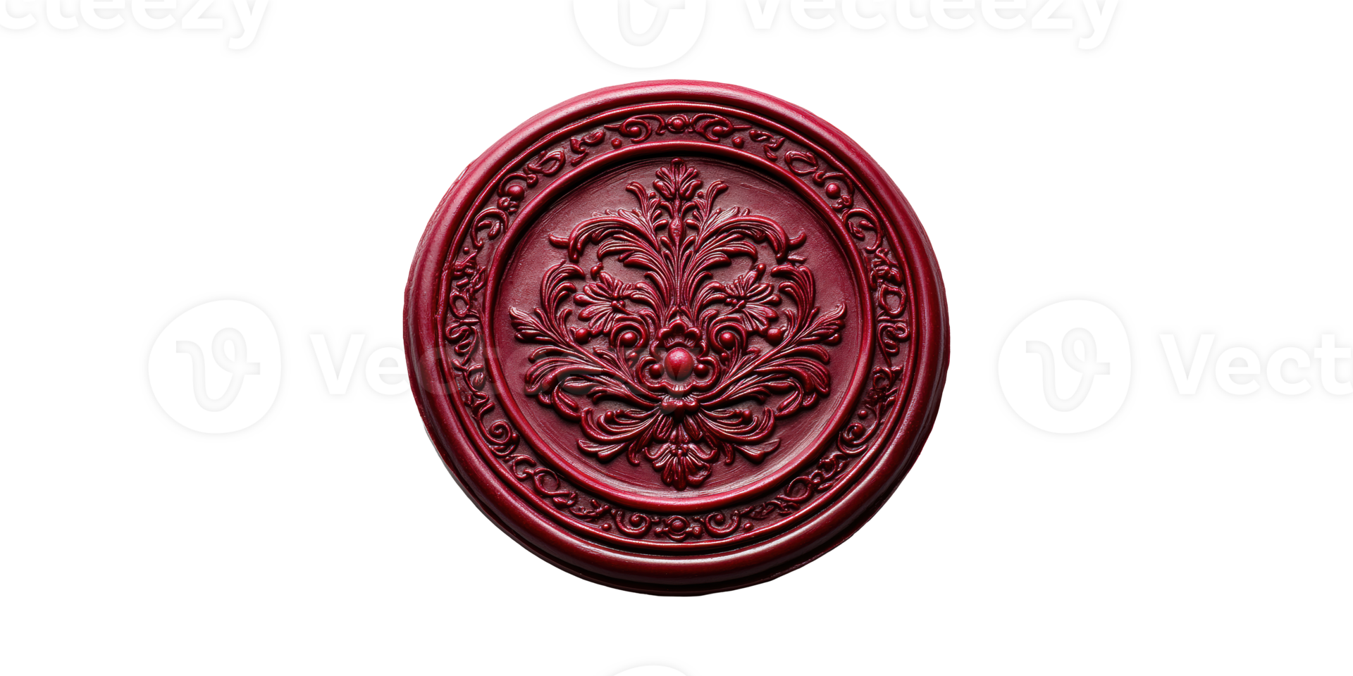 Ornate red wax seal with intricate design isolated on transparent background png