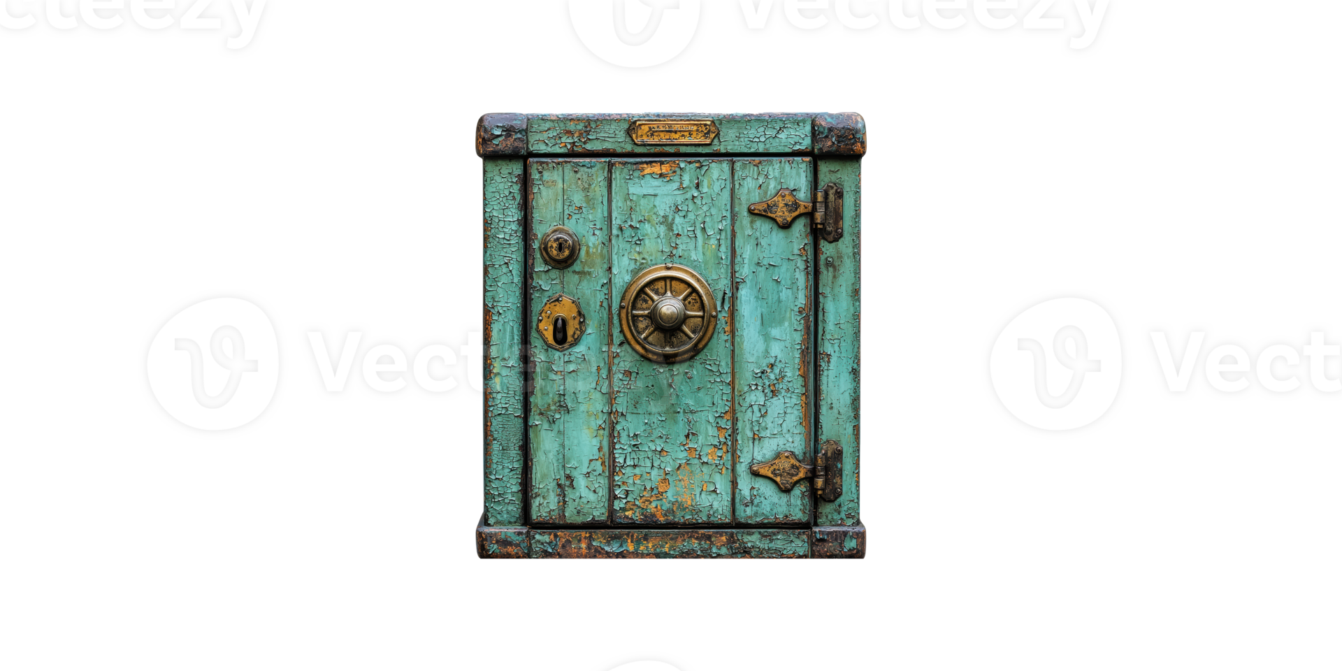 Antique metal safe with ornate dial lock isolated on transparent background png