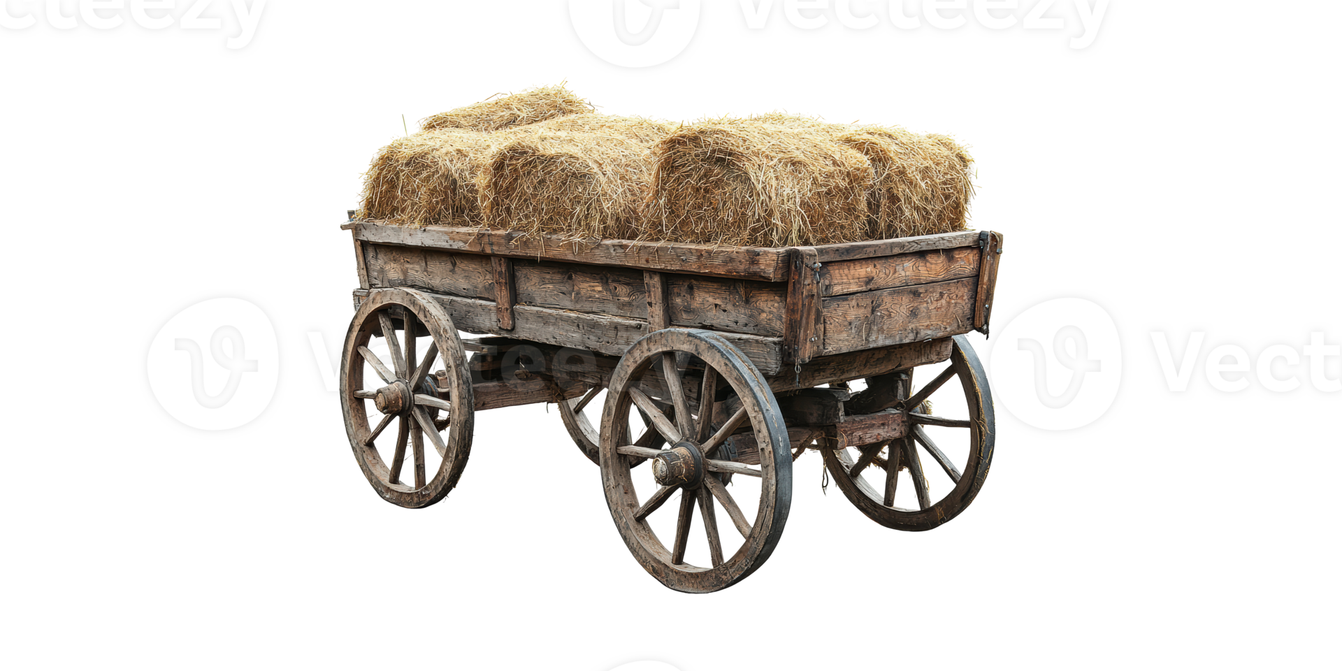 Old wooden cart with hay bales isolated on transparent background png