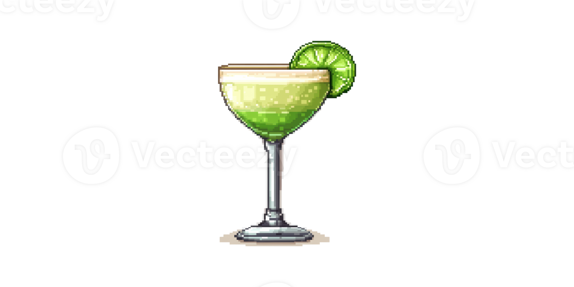 Pixel art margarita cocktail with lime garnish isolated on transparent background png