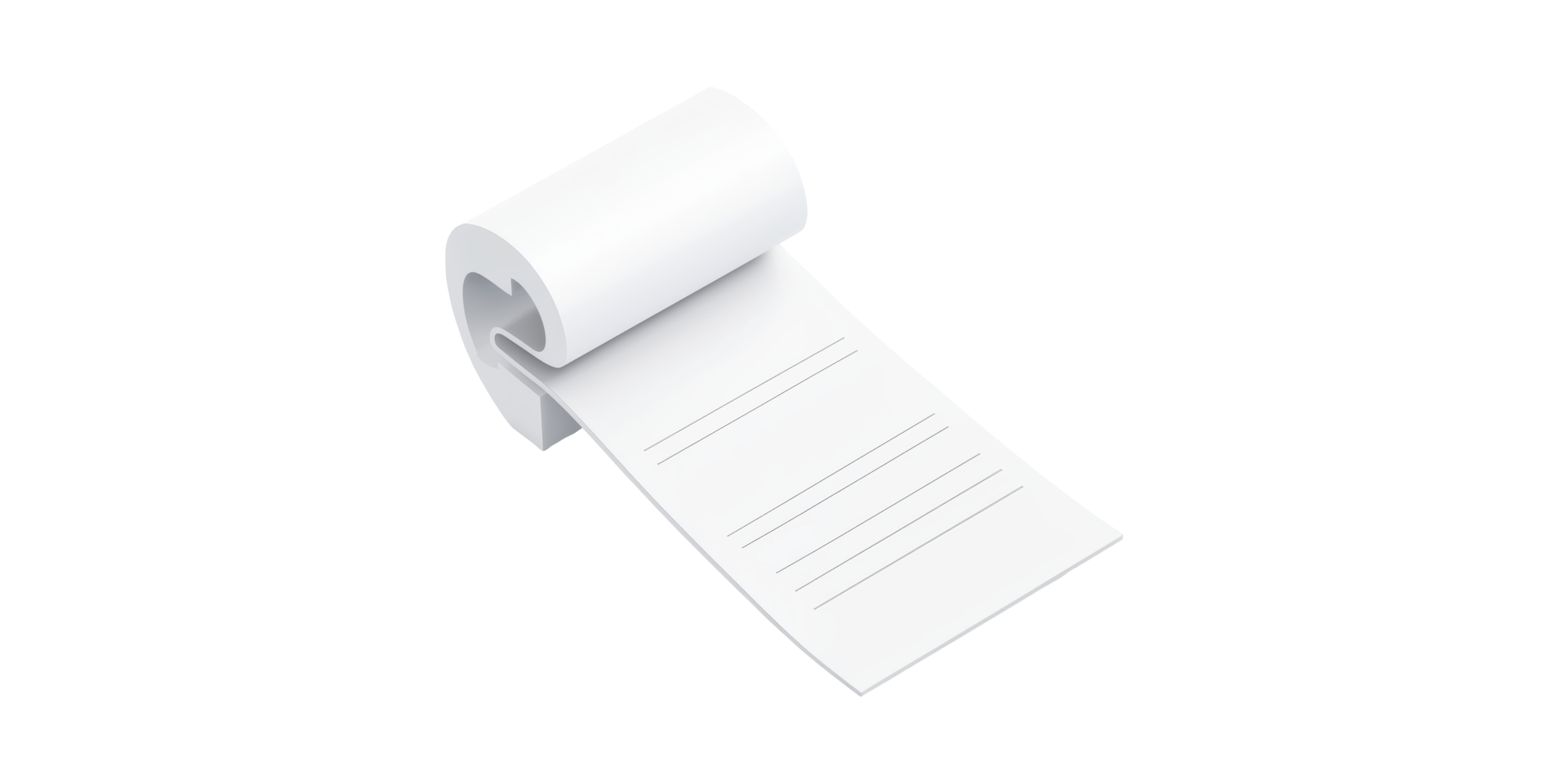 Roll of white paper with lines isolated on transparent background png