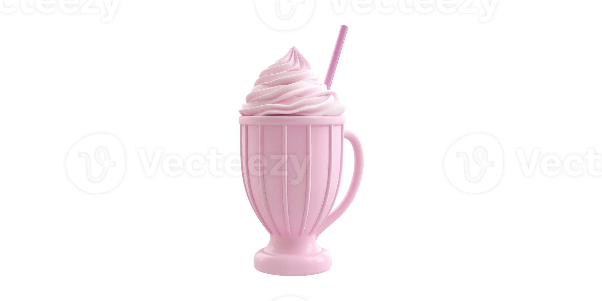 Pink milkshake glass with whipped cream and straw isolated on transparent background png