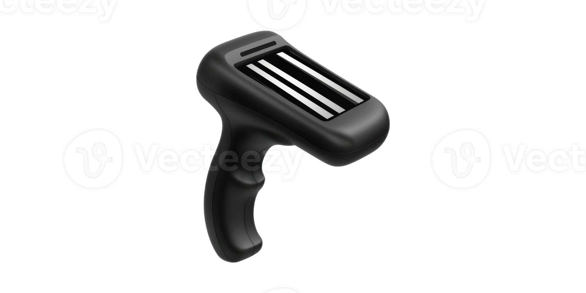 Black barcode scanner with ergonomic handle isolated on transparent background png