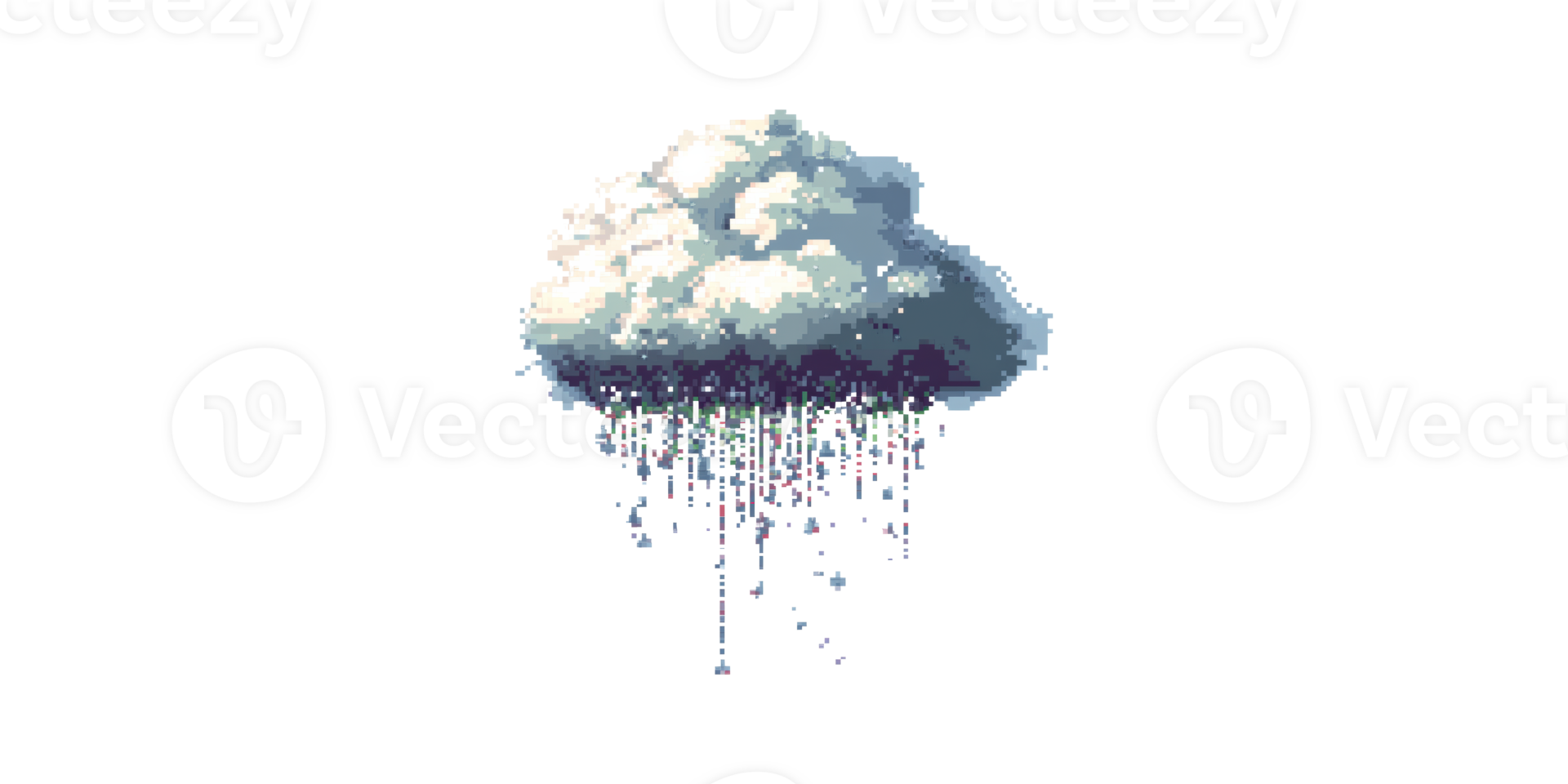 Pixel art rain cloud isolated on transparent background png