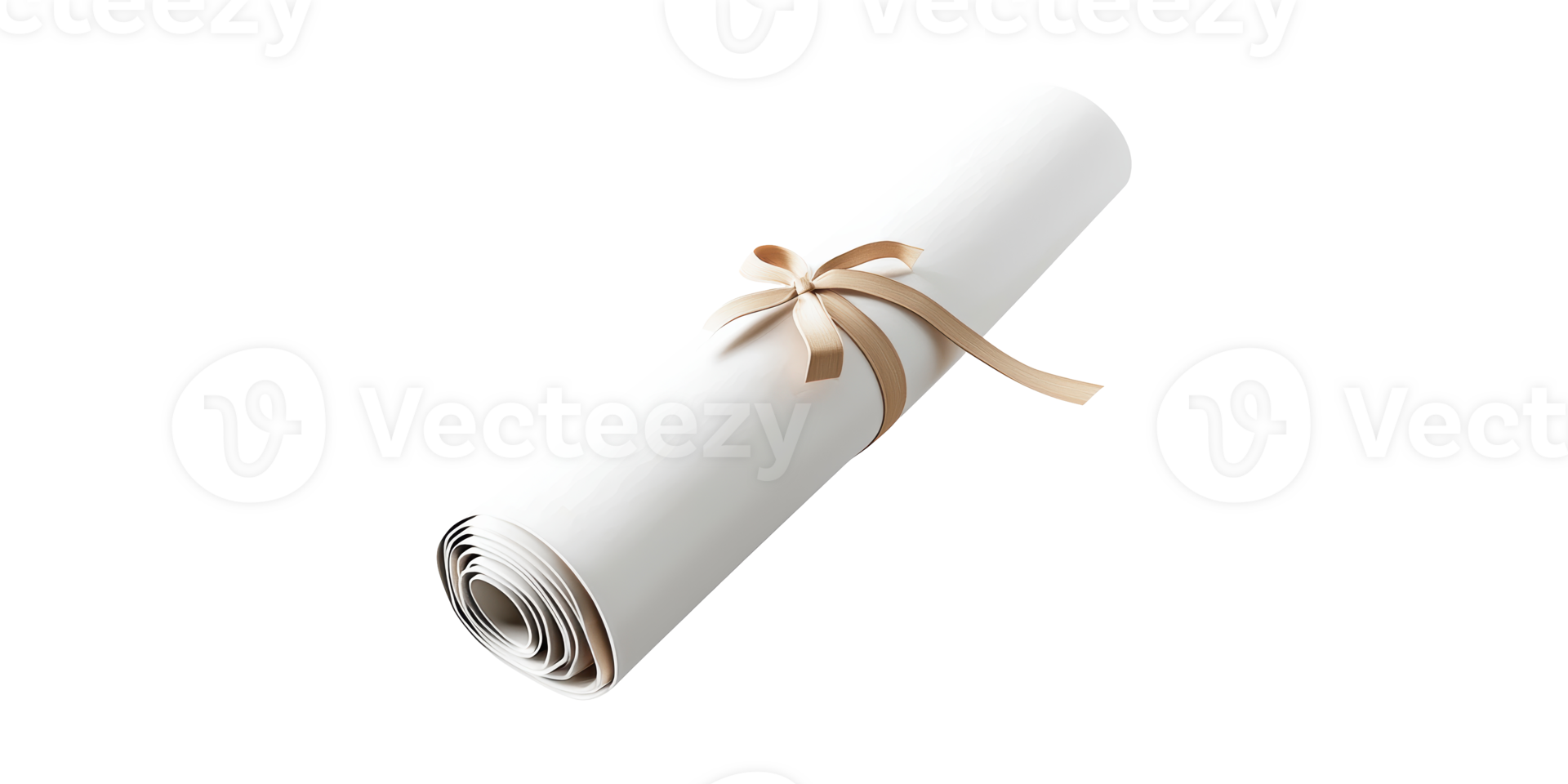 Rolled white paper scroll with ribbon isolated on transparent background png