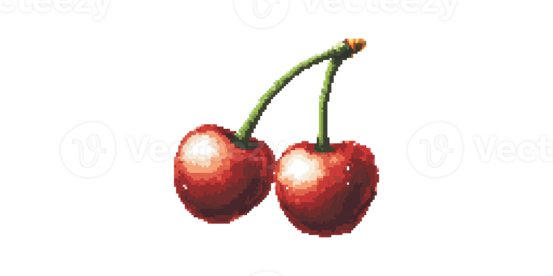 Pixel art style two cherries icon isolated on transparent background png