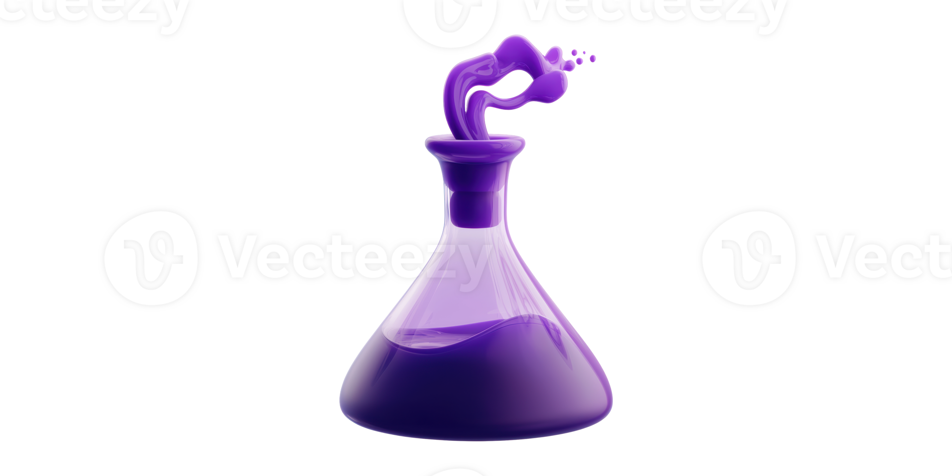 Purple potion flask with bubbling liquid isolated on transparent background png