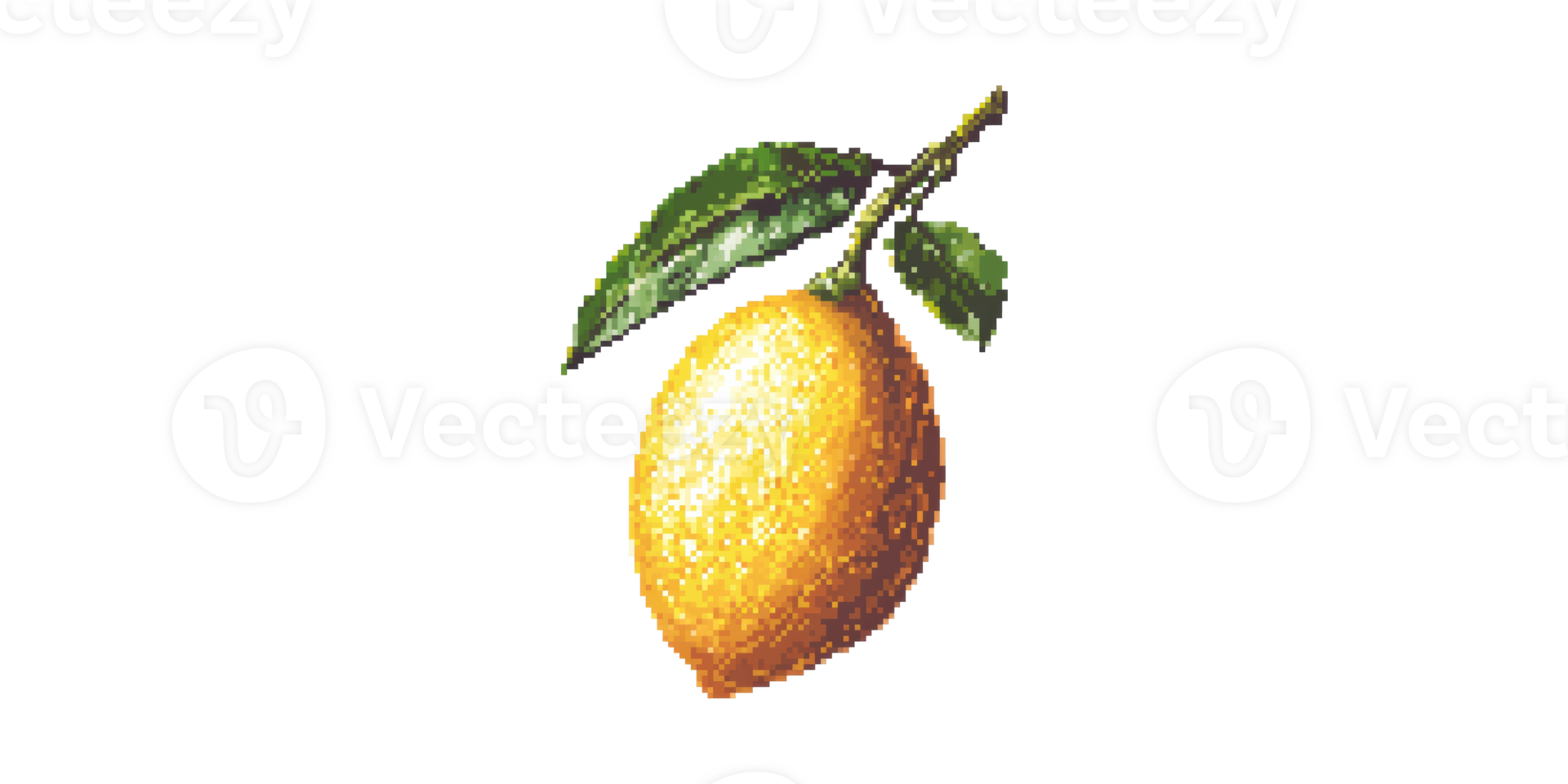 Pixel art lemon with green leaves isolated on transparent background png