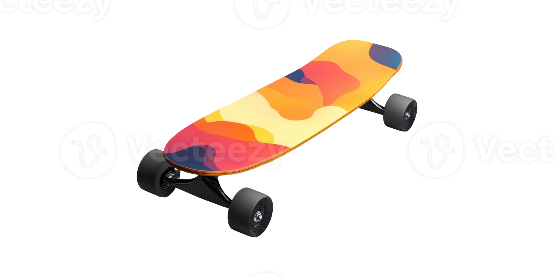 Colorful skateboard with abstract pattern isolated on transparent background png