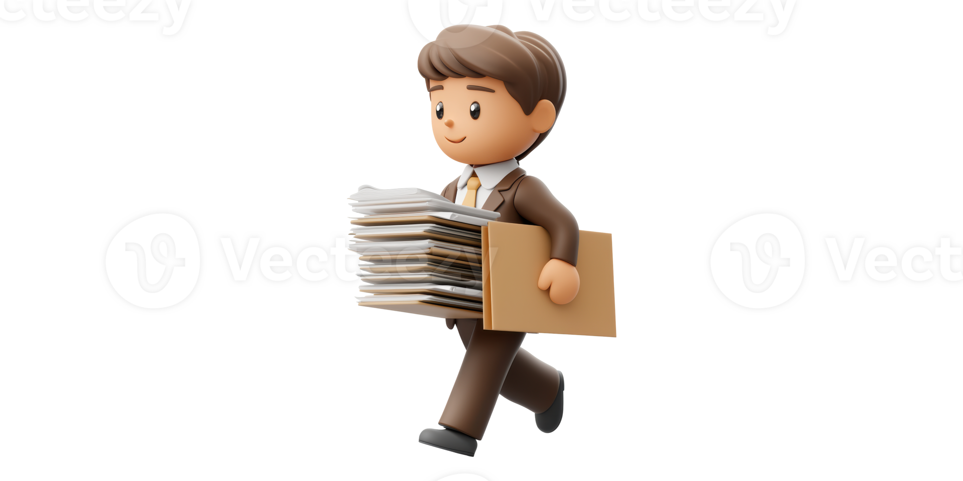 Cartoon businessman carrying files isolated on transparent background png