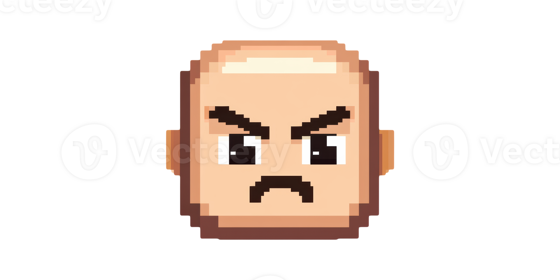 Pixel art angry bald character face isolated on transparent background png