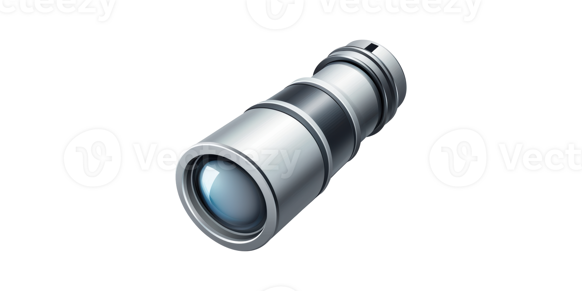 Metallic camera lens with blue glass element isolated on transparent background png