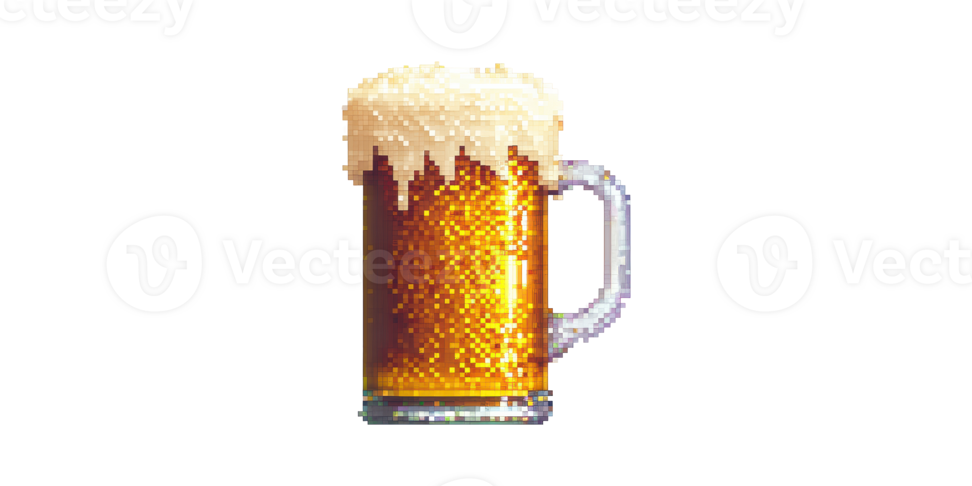 Pixelated beer mug with foam isolated on transparent background png