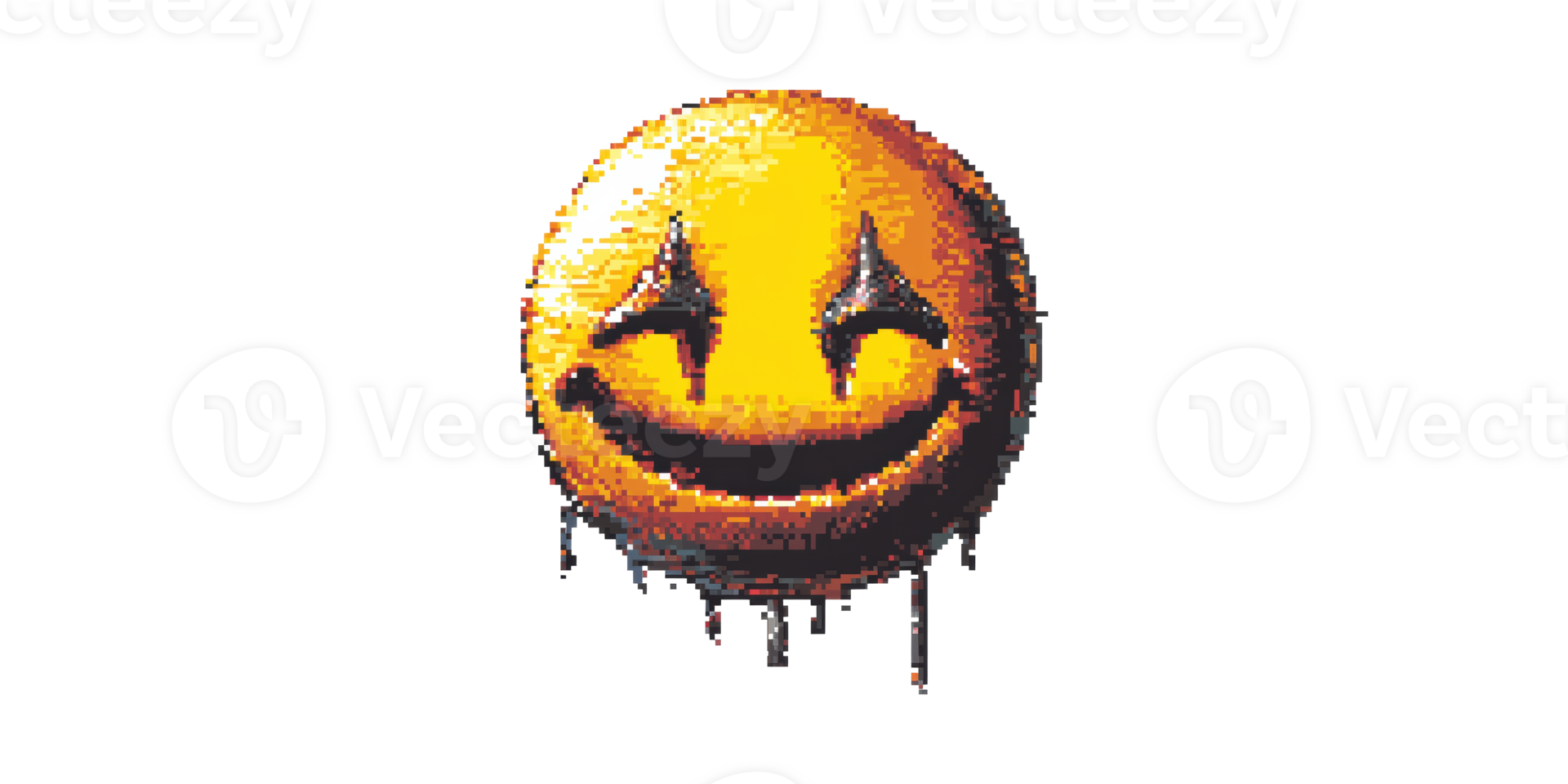 Grinning pixel art smiley face with drips isolated on transparent background png
