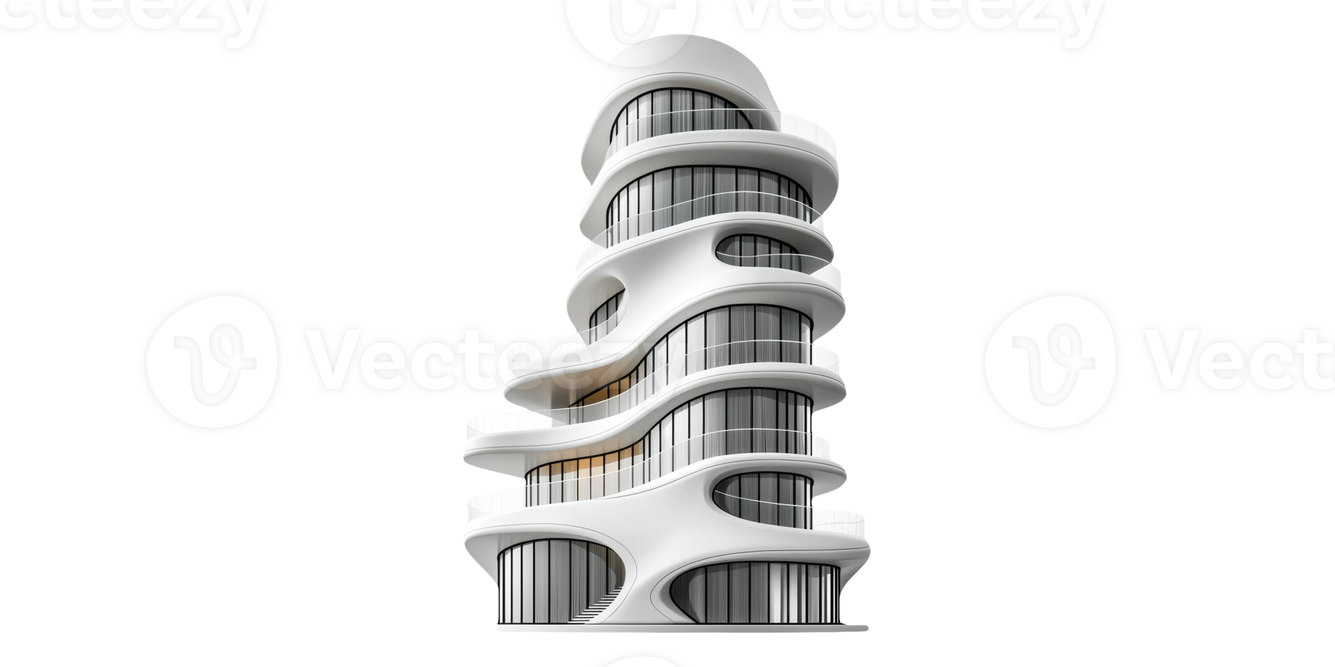 Modern curved glass building isolated on transparent background png