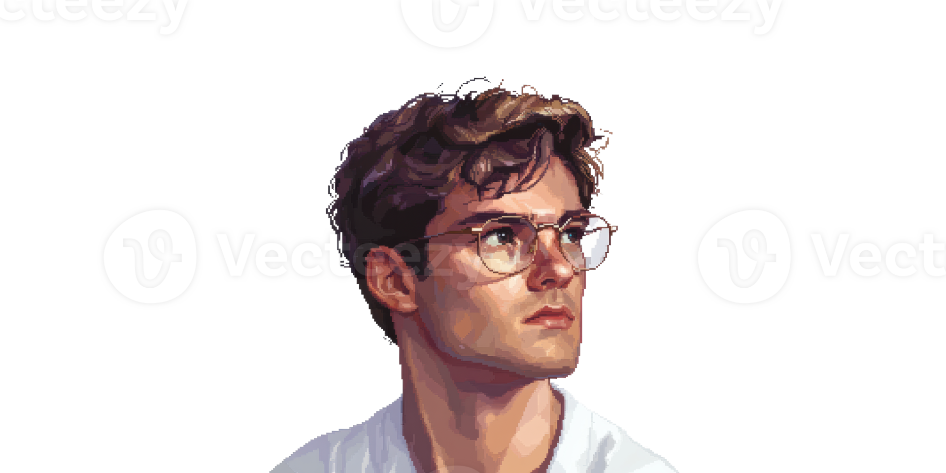 Male wearing glasses looking upward isolated on transparent background png