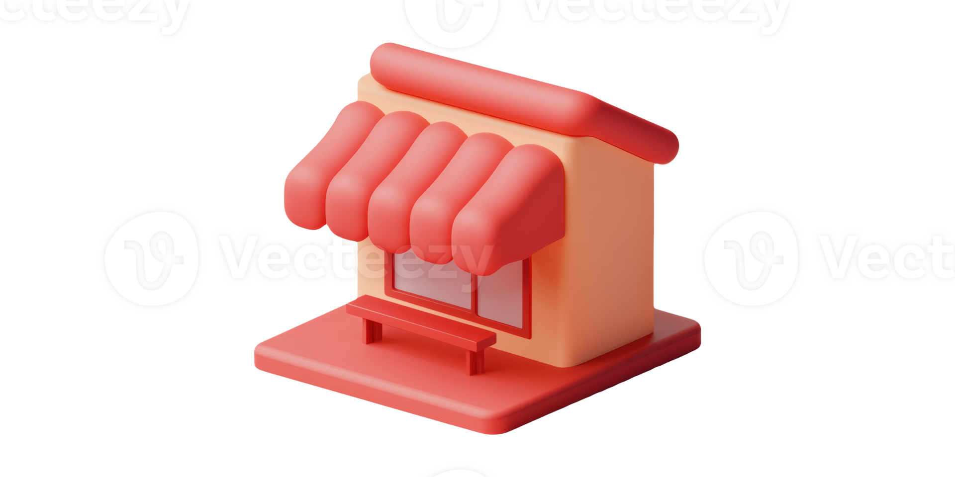 Small 3d storefront building with awning isolated on transparent background png