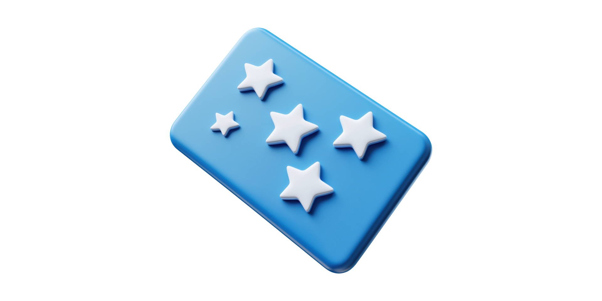 Blue rectangular object with five white 3d stars isolated on transparent background png