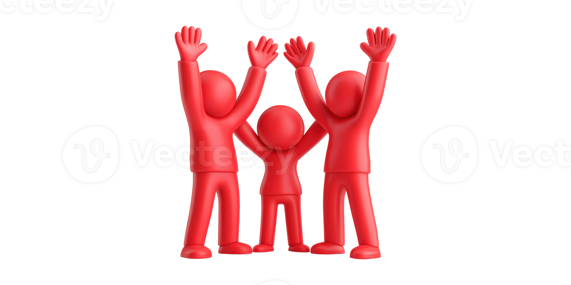 Three red people figures celebrating isolated on transparent background png