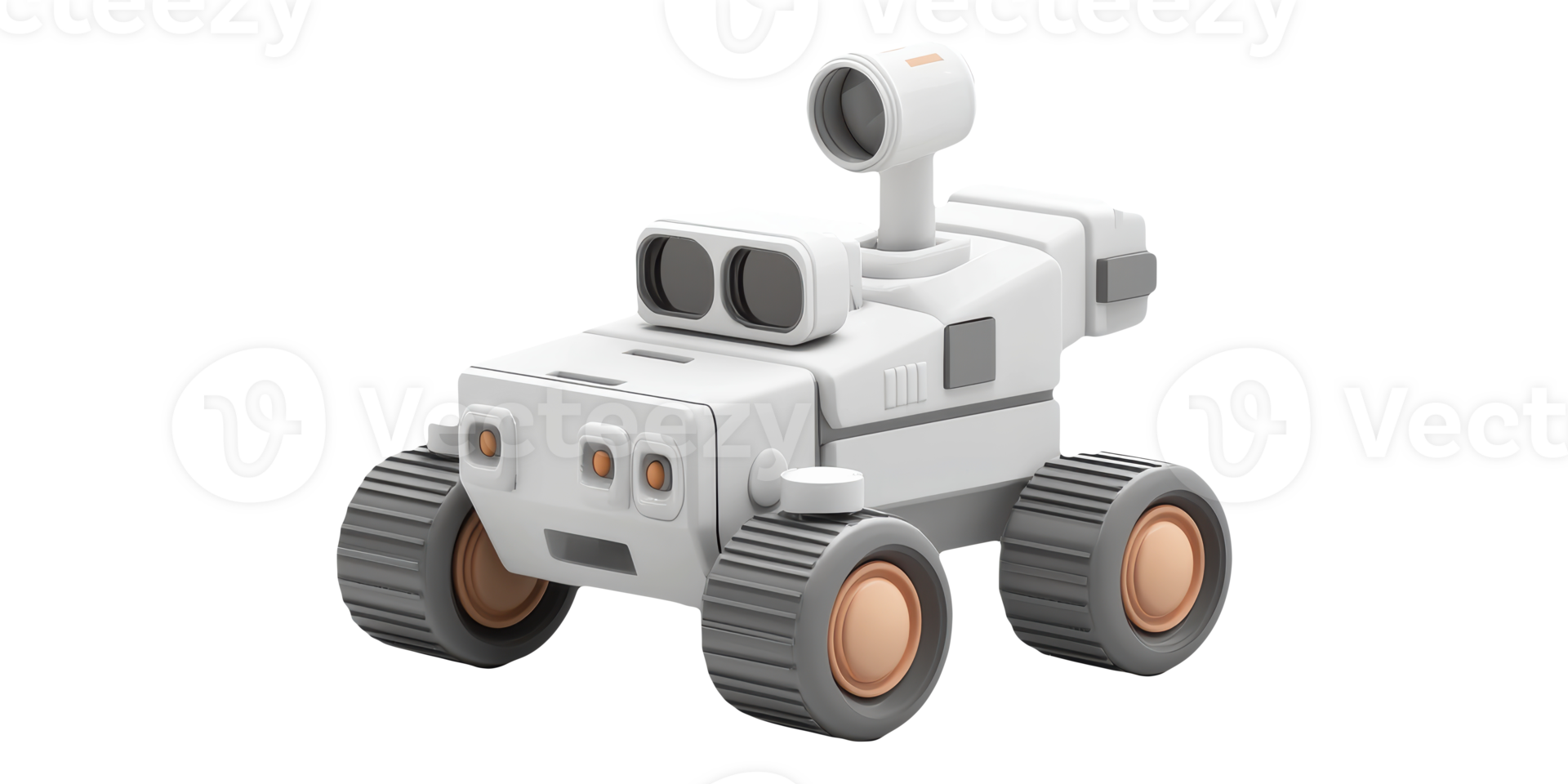 Futuristic toy rover robot with camera on top isolated on transparent background png