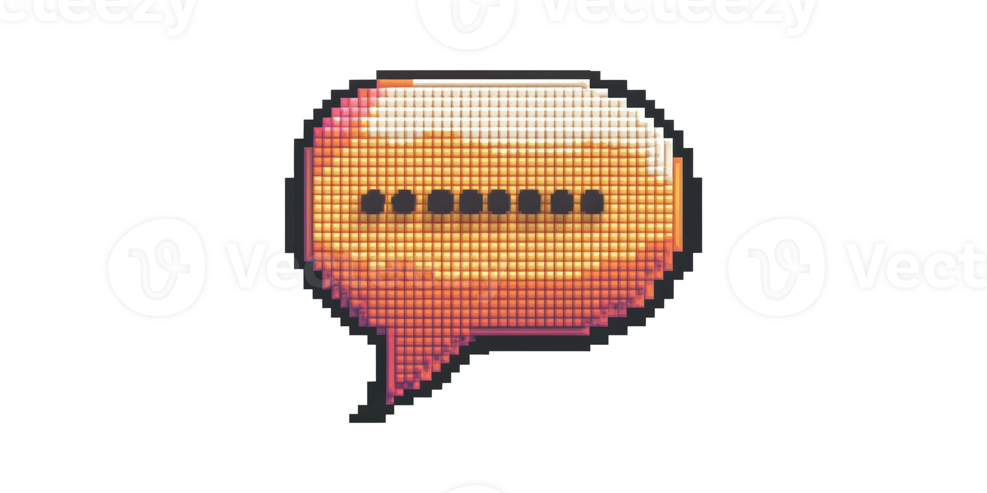 Pixelated orange speech bubble with dots isolated on transparent background png