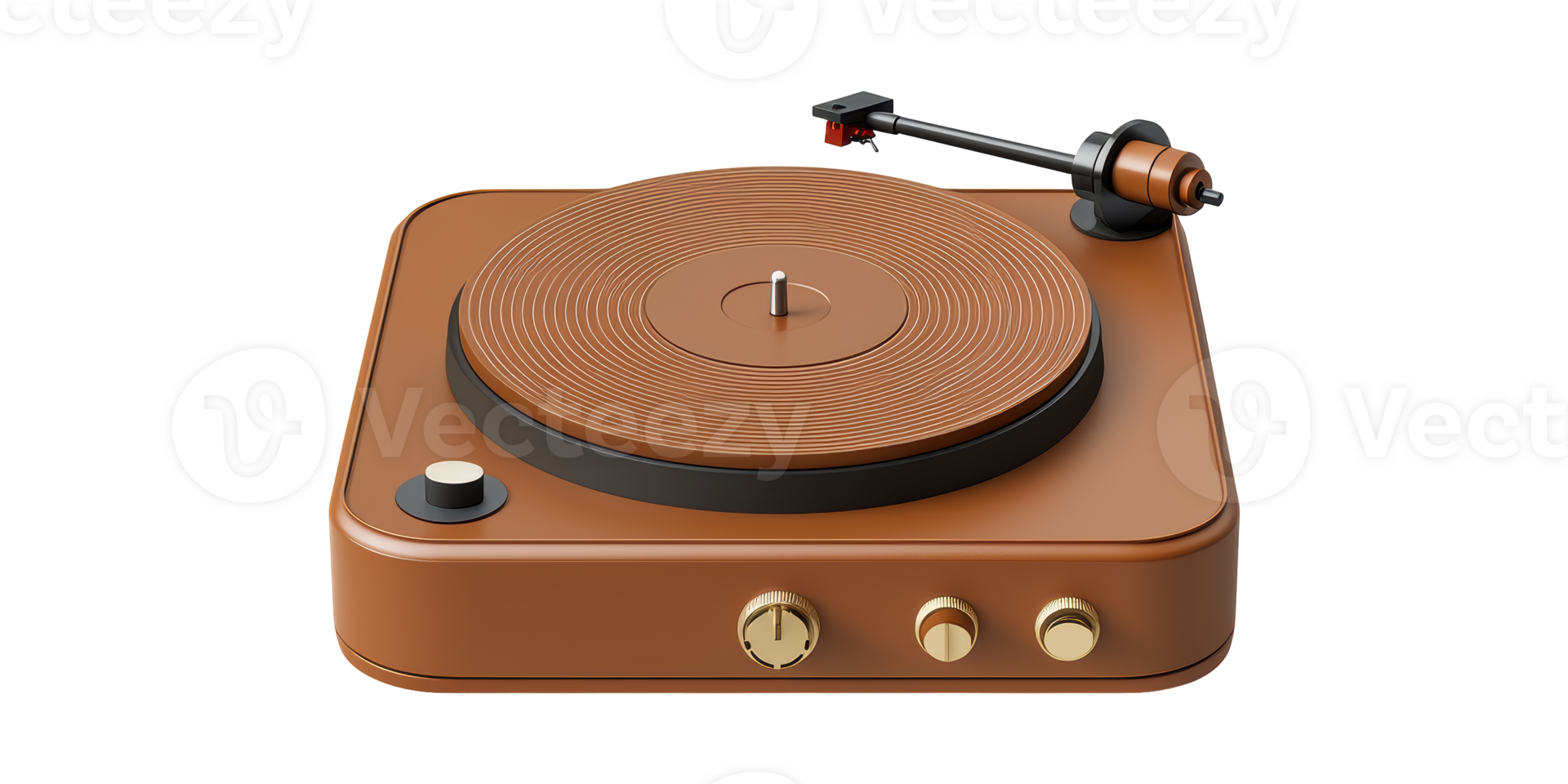 Brown retro turntable with control knobs isolated on transparent background png