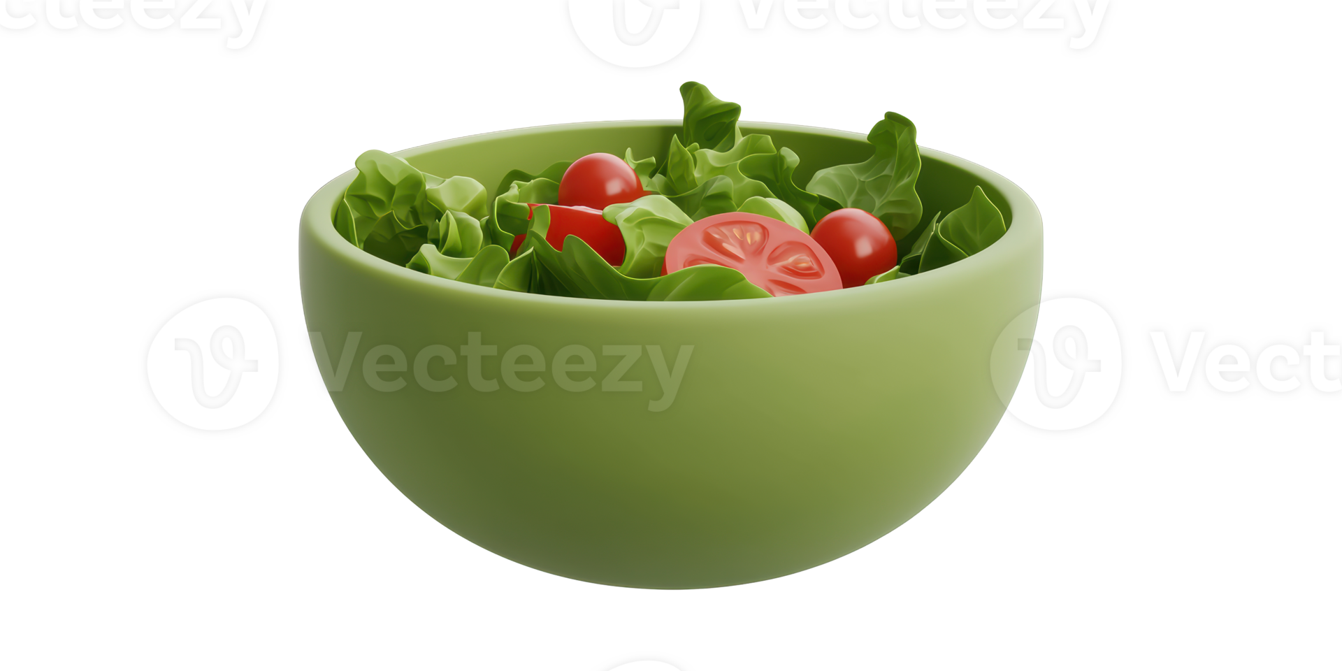 Green bowl with fresh lettuce and tomato salad isolated on transparent background png