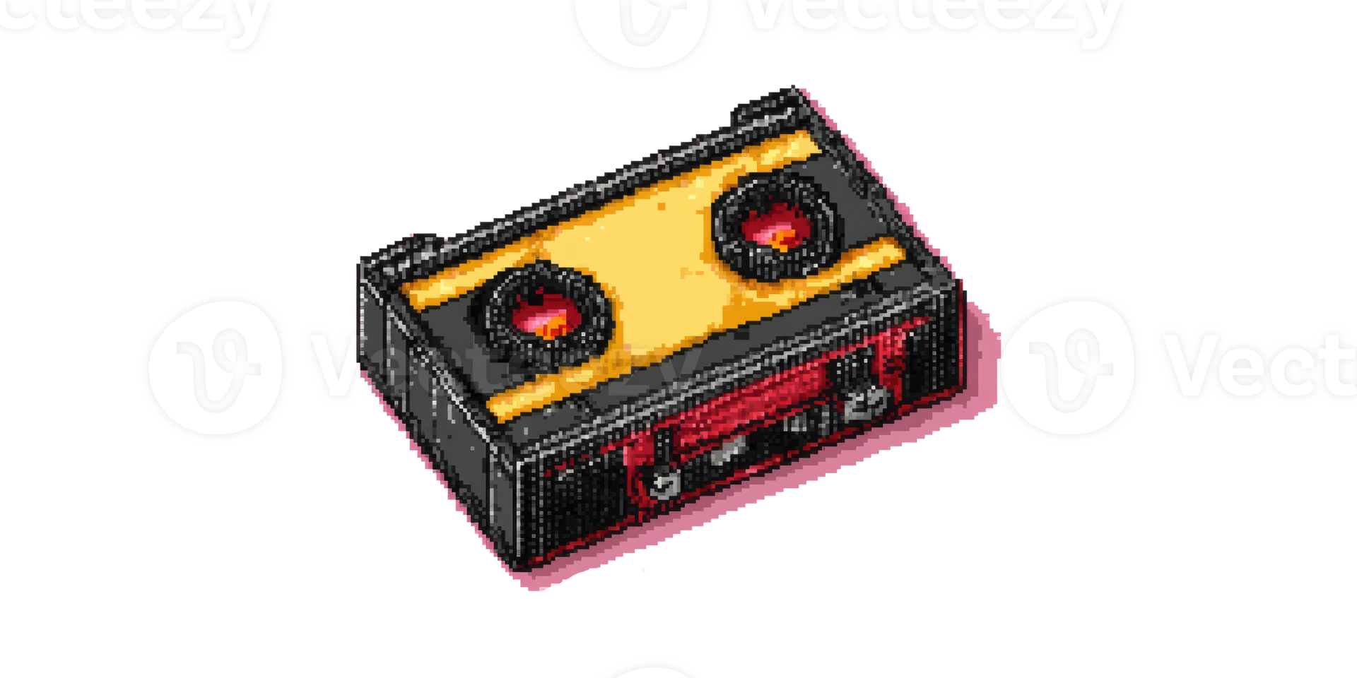 Retro pixel art cassette tape isolated on transparent background png