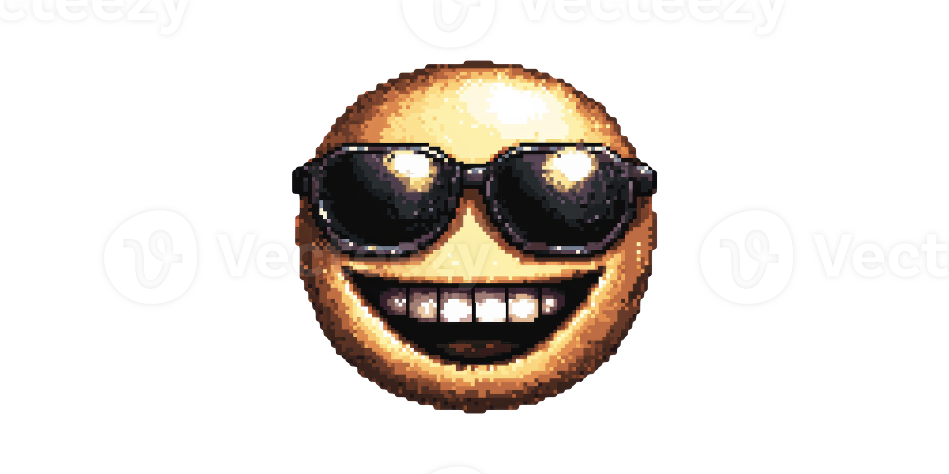 Pixel art smiling emoji with sunglasses isolated on transparent background png