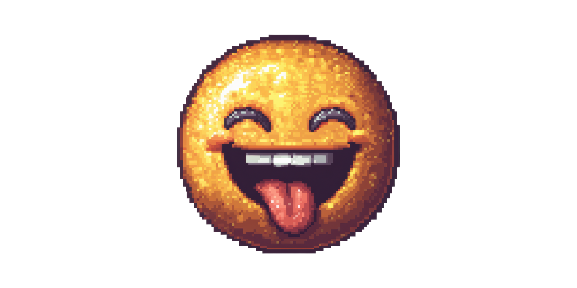 Pixelated yellow emoji with smile and tongue sticking out isolated on transparent background png