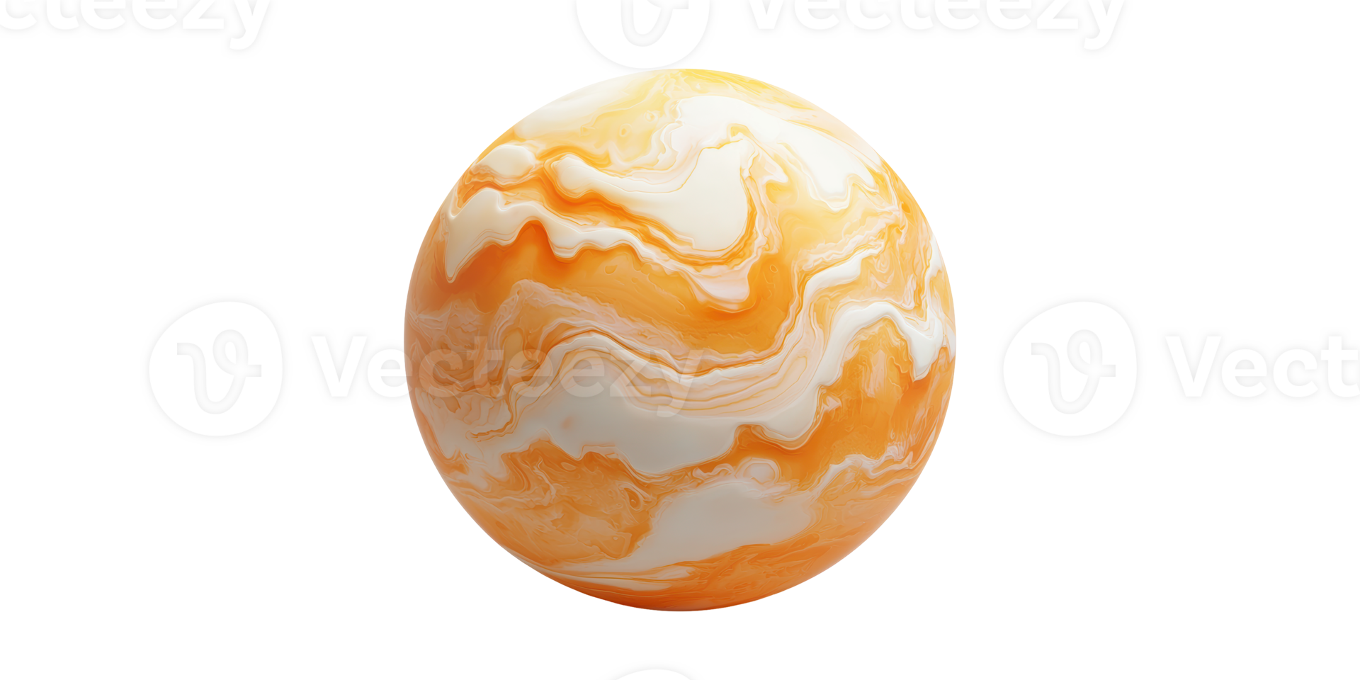 Orange and white marbled sphere isolated on transparent background png