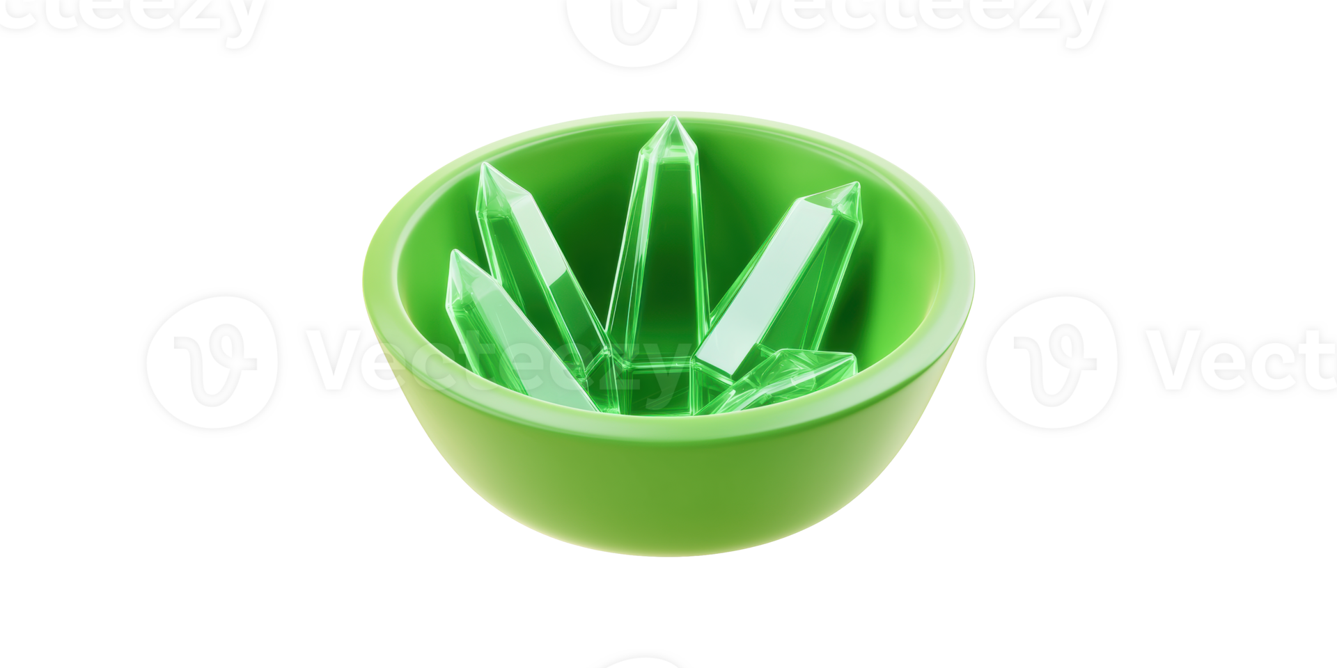 Green bowl with crystal shards isolated on transparent background png