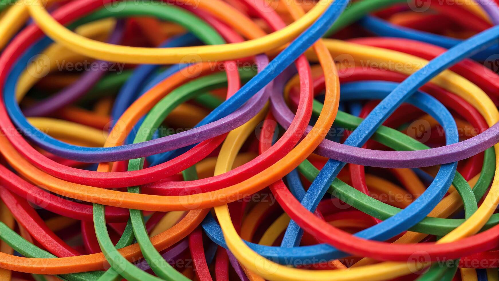 Close-up view of a tangled mass of colorful rubber material creative studio high-resolution photography artistic environment photo