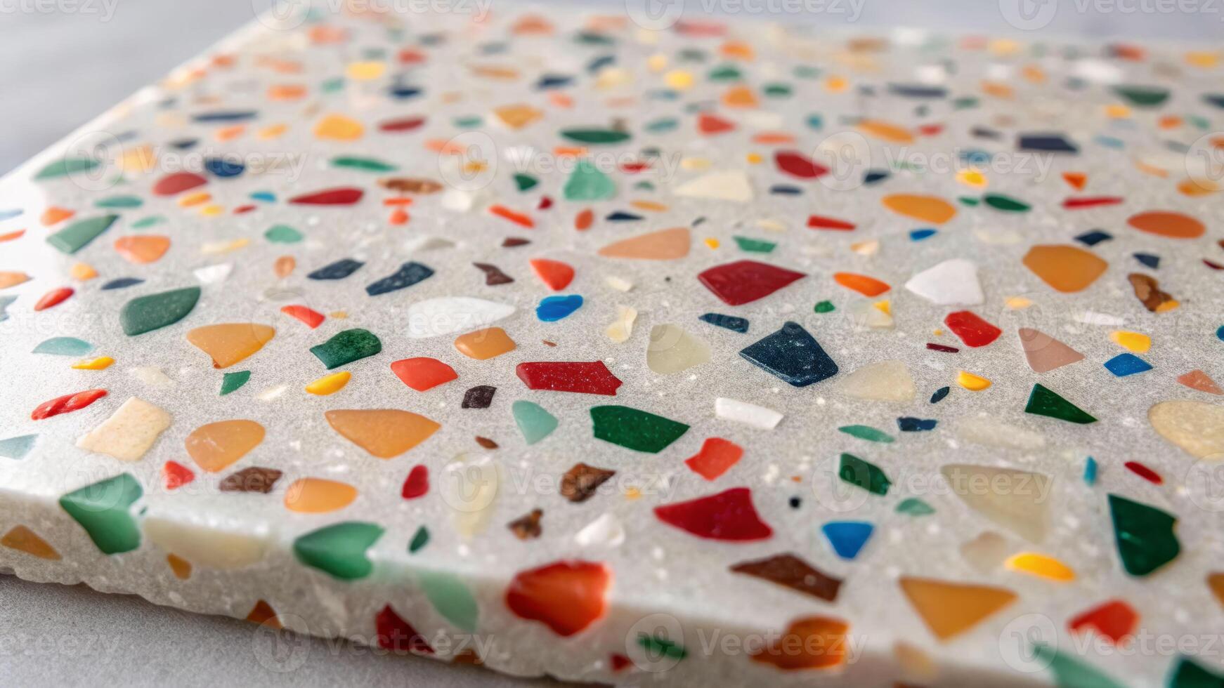 Close-up view of terrazzo material studio textured surface bright environment macro photography concept photo