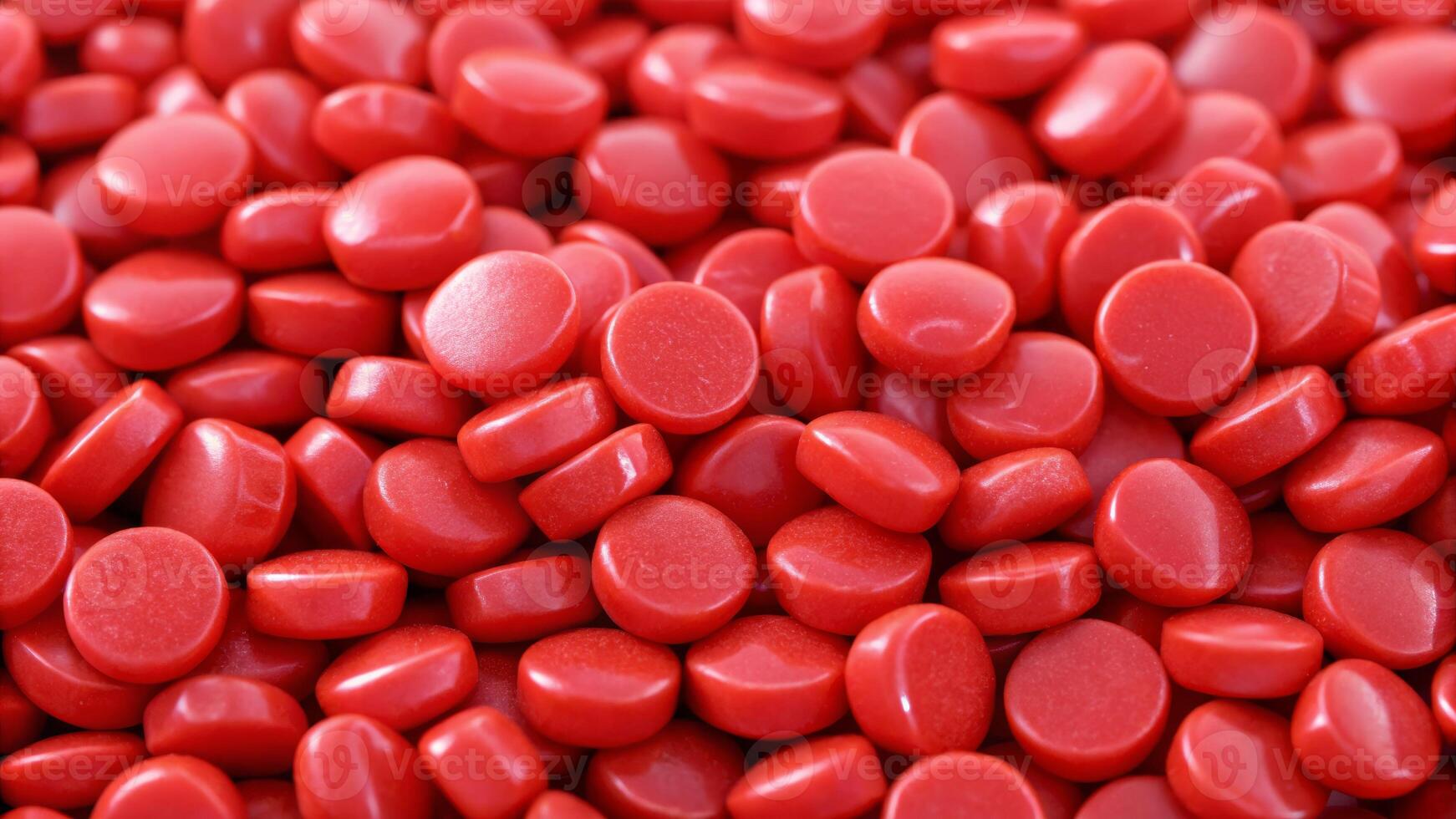 Macro shot of smooth consistent red plastic pellets industrial environment close-up view material insight photo