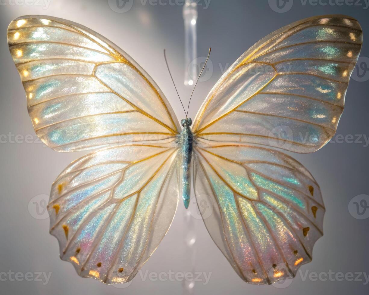 Resin encased butterfly wings displayed in clear material nature museum captivating art piece close-up view photo