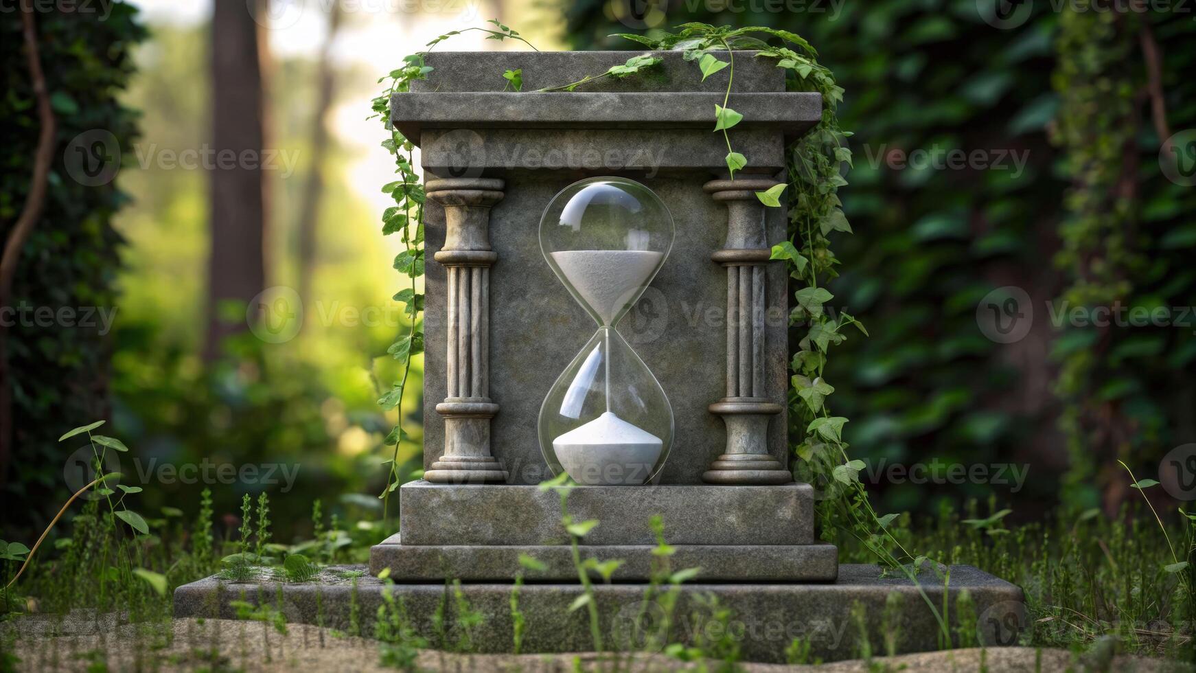 Reflecting on death sandglass on a tombstone cemetery setting photograph nature close-up time's passage photo