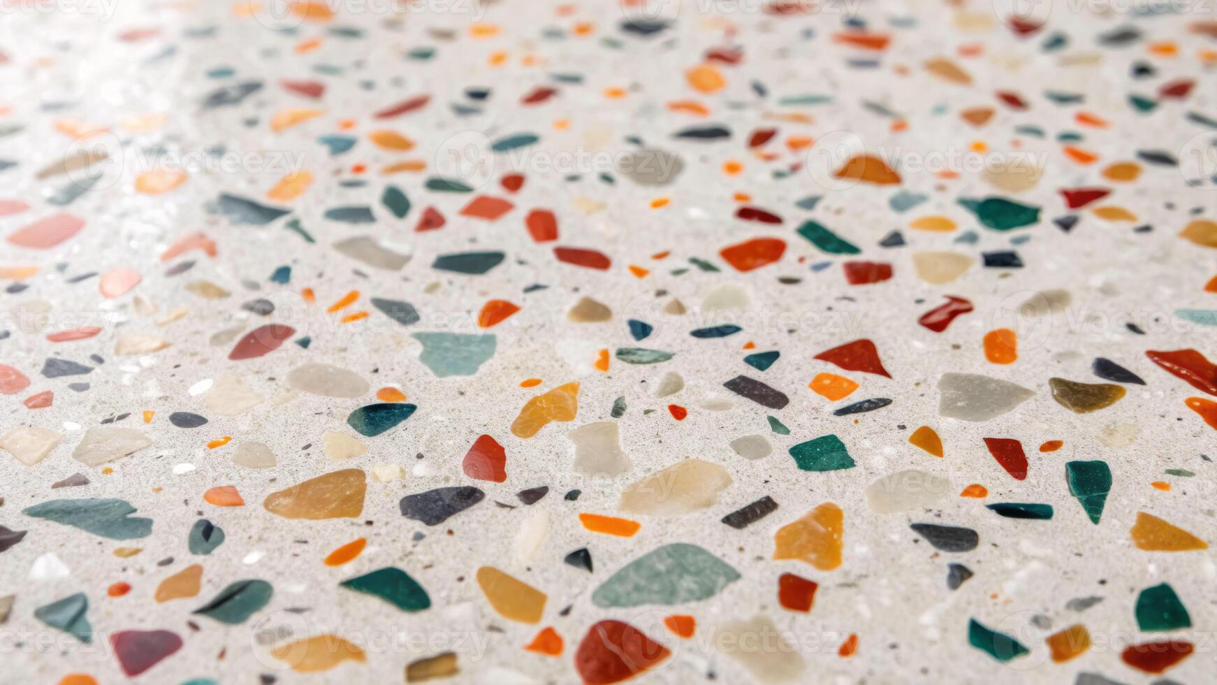 Close-up view of a colorful terrazzo material indoor setting textured surface modern design artistic concept photo