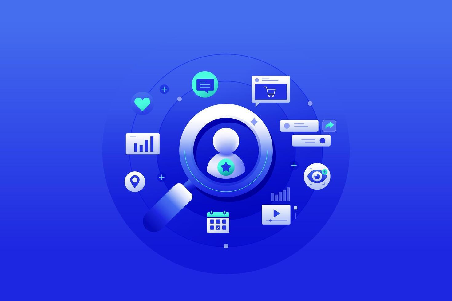 Hyper personalized marketing, customer experience digital marketing for individual user illustration vector
