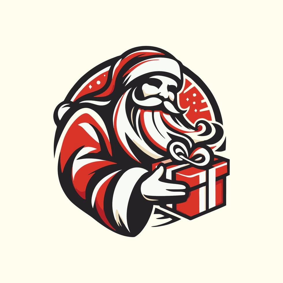 Santa clause present logo mascot design art illustration vector