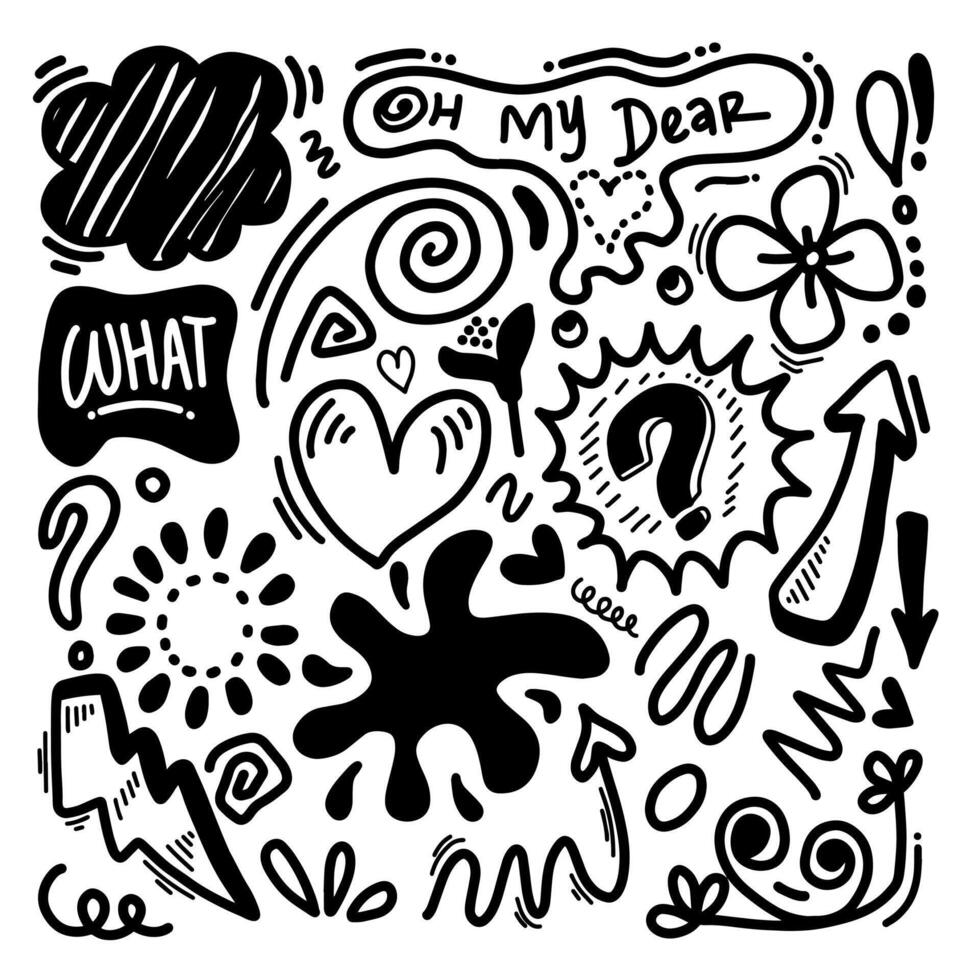 Doodle set of hand drawn elements. Doodle heart, arrow, star, sparkle decoration symbol set icon.eps 10 vector