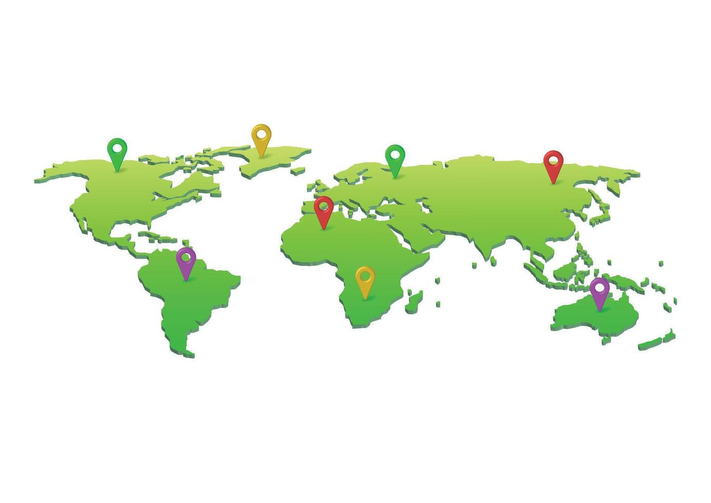 Isometric world map with location pointers vector
