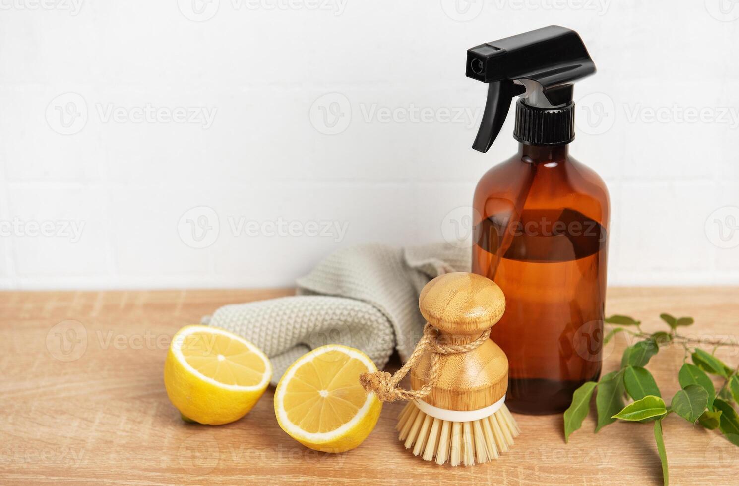 Eco friendly cleaning products promoting sustainable lifestyle with ingredients photo