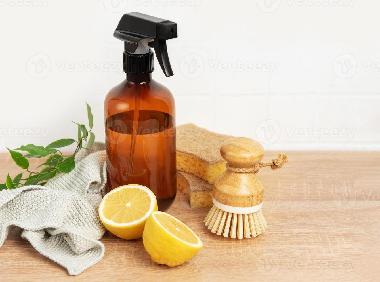 Eco friendly cleaning products promoting sustainable lifestyle in home environment photo