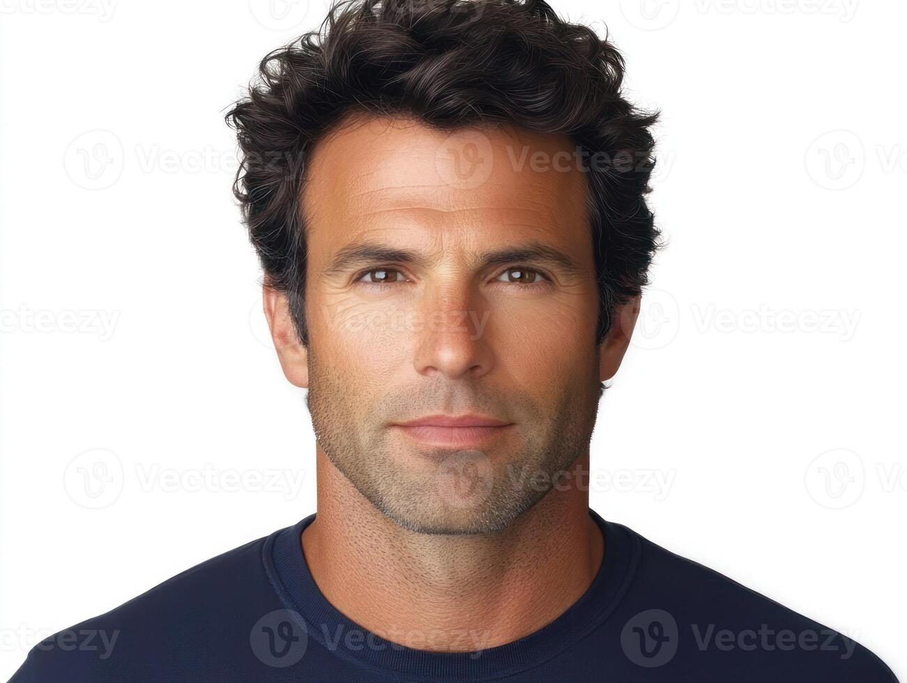 Man with wavy hair showcases a confident smile while wearing a casual top in a bright setting photo