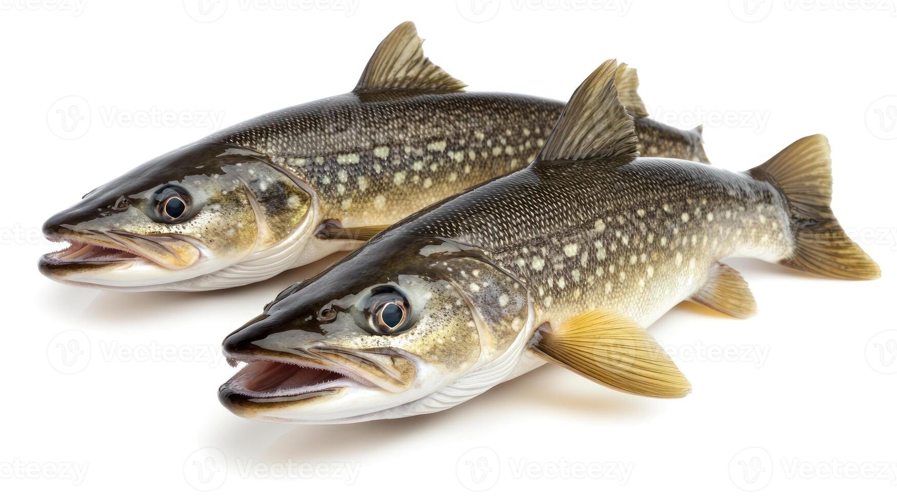 Two vibrant trout lie side by side, showcasing their scales and freshness for culinary use photo