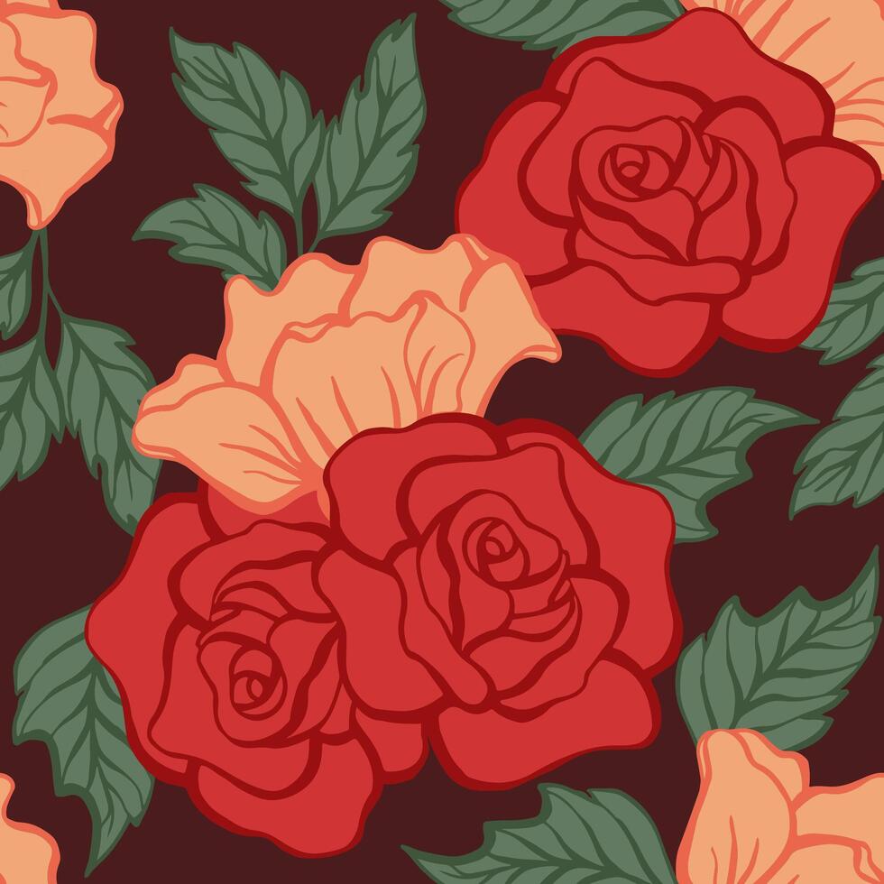 Red Rose seamless flower pattern vector