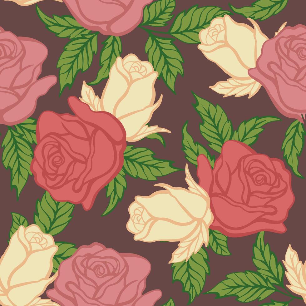 Red Rose flower seamless pattern vector